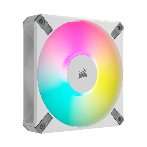 Corsair iCUE AF120 RGB ELITE 12cm PWM Case Fan, 8 ARGB LEDs, FDM Bearing, 550-2100 RPM, White, Single Fan Expansion Pack - Baztex Cooling