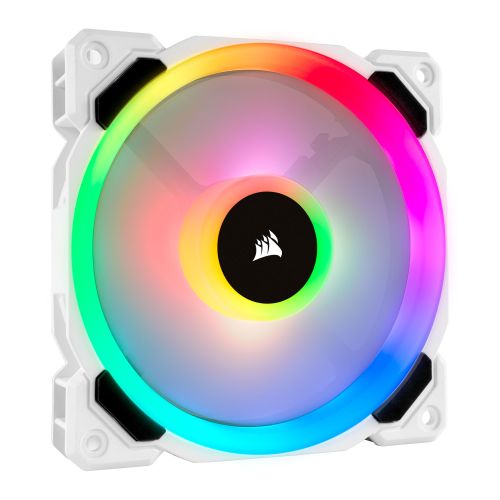 Corsair LL120 12cm PWM RGB Case Fan, 16 LED RGB Dual Light Loop, Hydraulic Bearing, White, Single Fan Expansion Pack - Baztex Cooling