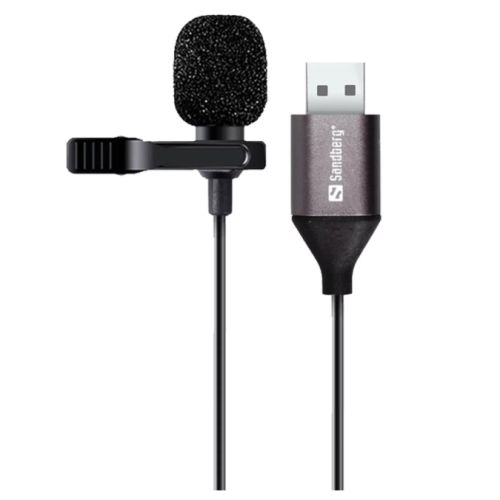 Sandberg Streamer USB Clip On Microphone, USB 2.0, 2m Cable, 5 Year Warranty - Baztex Microphones