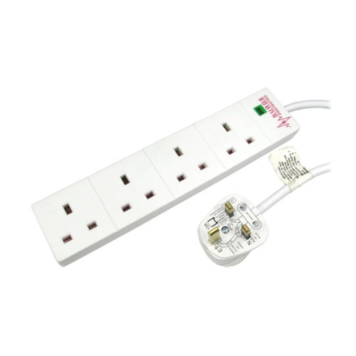 Spire Mains Power Multi Socket Extension Lead, 4-Way, 2M Cable, Surge Protected - Baztex Power / Fans / PCIe