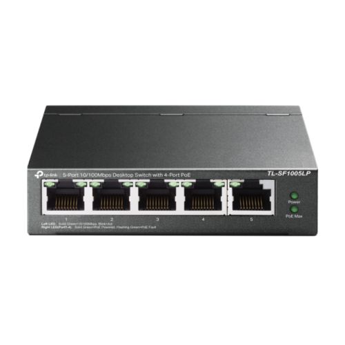 TP-LINK (TL-SF1005LP) 5-Port 10/100 Unmanaged Desktop Switch, 4-Port PoE, Intelligent Power, Steel Case - Baztex Switches